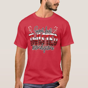 Funny Sweet But Twisted Buffalo Plaid Candy Cane C T-Shirt