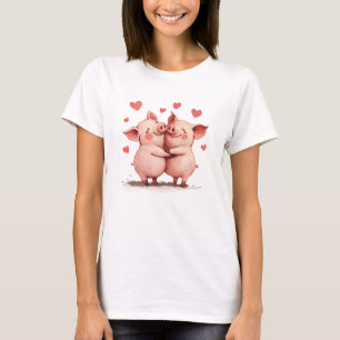 Funny Sweet Chic Cute Colourful Hugging Pigs  T-Shirt