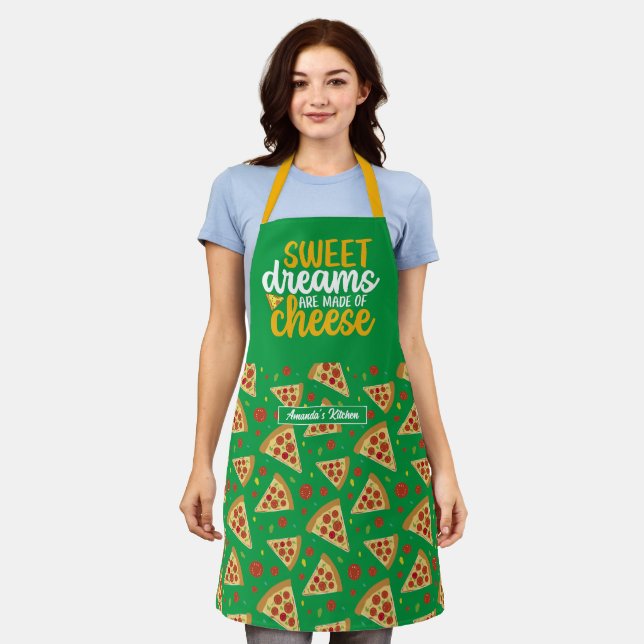 Funny Sweet Dreams Made of Cheese Pizza Pattern Apron (Worn)