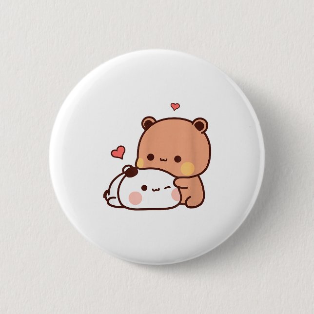 Funny Sweet Kawaii Kp Bear Panda Hugging Couple Lo 6 Cm Round Badge (Front)