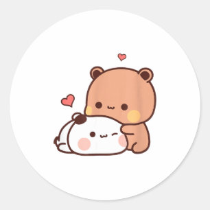 Funny Sweet Kawaii Kp Bear Panda Hugging Couple Lo Classic Round Sticker
