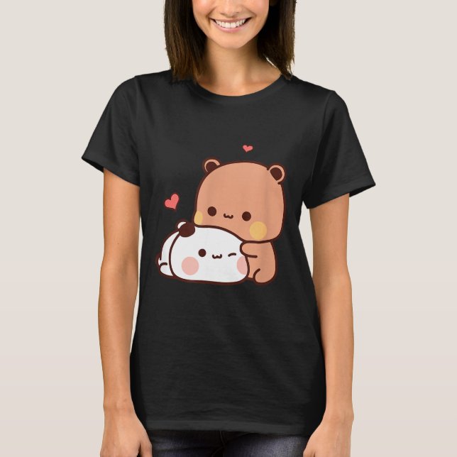Funny Sweet Kawaii Kp Bear Panda Hugging Couple Lo T-Shirt (Front)