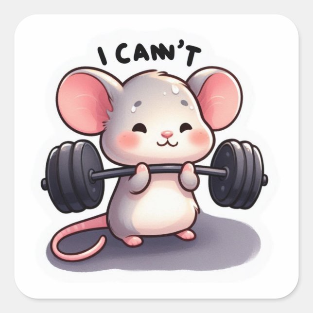 FUNNY SWEET MOUSE WITH WEIGHTS SQUARE STICKER (Front)