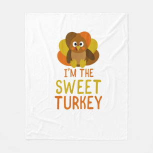 Funny Sweet Turkey Family Matching Thanksgiving  Fleece Blanket