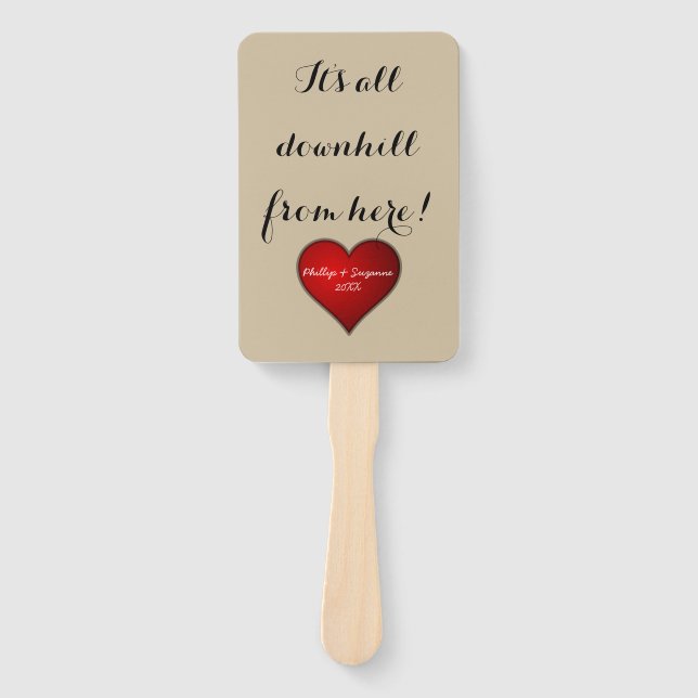 Funny Sweet Wedding Red Heart with Names and Year Hand Fan (Front)