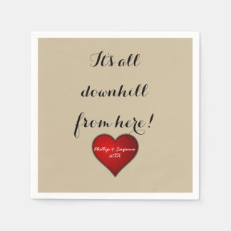 Funny Sweet Wedding Red Heart with Names and Year Napkin