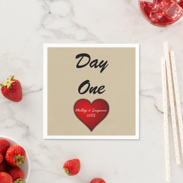 Funny Sweet Wedding Red Heart with Names/Year Napkin (Insitu)