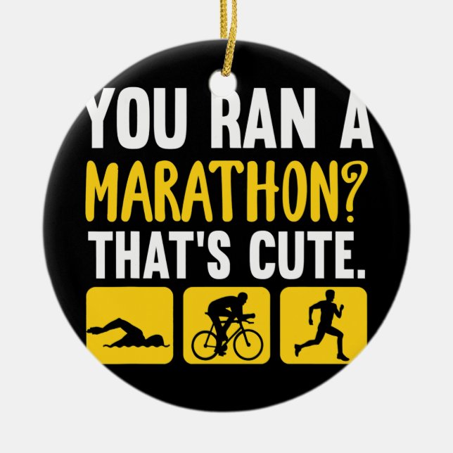 Funny Swim Bike Run Triathlon Men Women Ceramic Tree Decoration (Front)