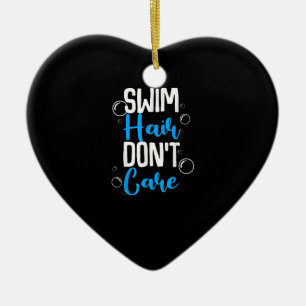 Funny Swim Hair Dont Care Gift Cute Swimming Men Ceramic Tree Decoration