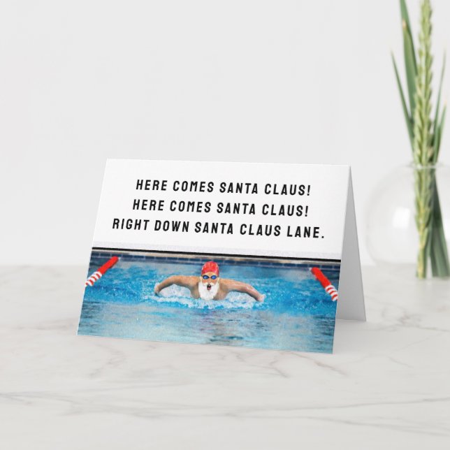 Funny Swimmer Holiday Christmas Cards (Front)