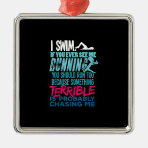 Funny Swimming Gift A Swimmer Metal Tree Decoration