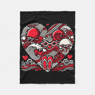 Funny Swimming Heart Valentine Swimmer Womens Mens Fleece Blanket
