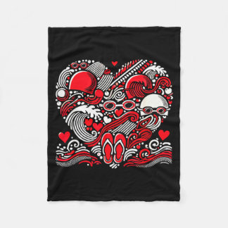 Funny Swimming Heart Valentine Swimmer Womens Mens Fleece Blanket