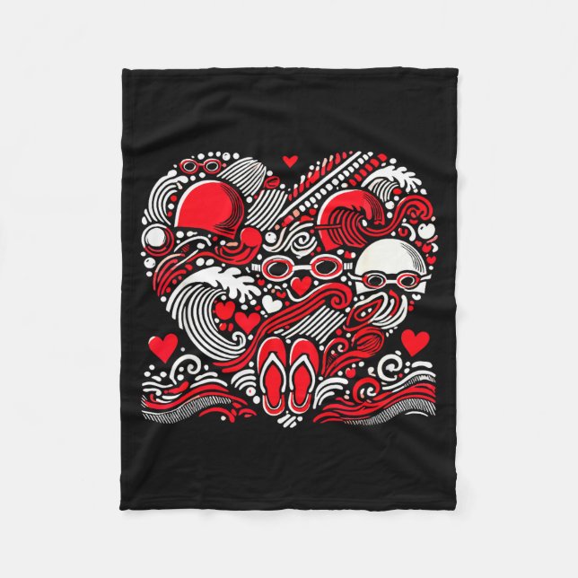 Funny Swimming Heart Valentine Swimmer Womens Mens Fleece Blanket (Front)
