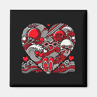Funny Swimming Heart Valentine Swimmer Womens Mens Magnet