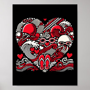 Funny Swimming Heart Valentine Swimmer Womens Mens Poster
