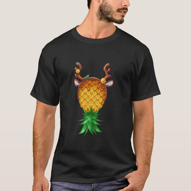 Funny Swinger Upside Down Pineapple Xmas Reindeer  T-Shirt (Front)