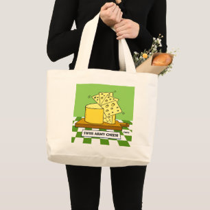 Funny Swiss Army Cheese Cartoon Art Humourous Large Tote Bag