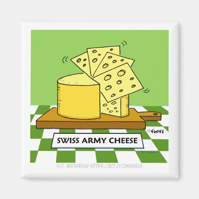 Funny Swiss Cheese Cartoon Art Army Knife Humor Magnet (Front)