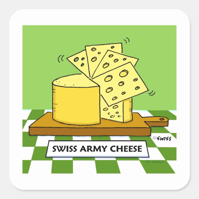 Funny Swiss Cheese Foodie Cartoon  Square Sticker (Front)