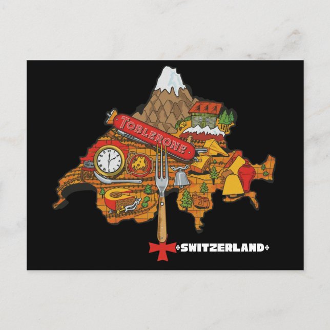Funny Switzerland Souvenir Toblerone Swiss Map Postcard (Front)