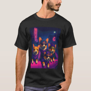 Funny Synthwave Welsh Corgi Street Crew T-Shirt