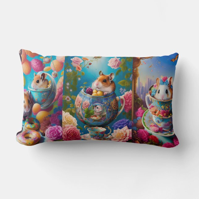 Funny Syrian Hamsters Tea Party Personalised Fleec Lumbar Cushion (Front)