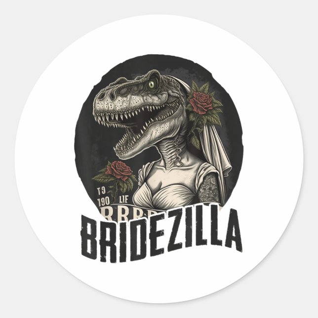 Funny T-rex Bride Design, Bridezilla _1  Classic Round Sticker (Front)