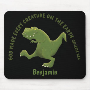 Funny T rex cartoon God made every creature Mouse Mat