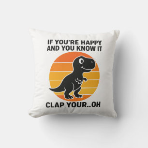 Funny T Rex Clap Your Oh Retro Dinosaur Joke Cushion