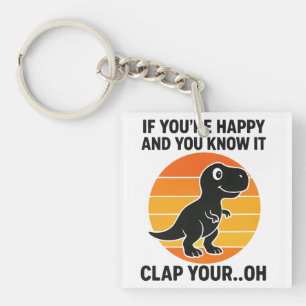 Funny T Rex Clap Your Oh Retro Dinosaur Joke Key Ring