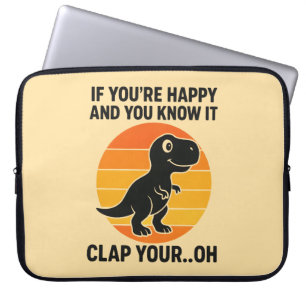 Funny T Rex Clap Your Oh Retro Dinosaur Joke Laptop Sleeve