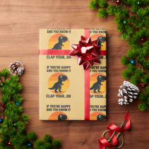 Funny T Rex Clap Your Oh Retro Dinosaur Joke Wrapping Paper