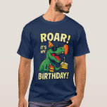 Funny T-Rex Dino Birthday T-Shirt<br><div class="desc">Make a statement on your big day with this roaringly good birthday tee! This fun and vibrant design features a cool T-Rex wearing a party hat and sunglasses, holding two slices of birthday cake and a balloon. With the bold text "ROAR! IT'S MY BIRTHDAY, " it's the perfect shirt for...</div>