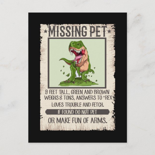 Funny T-Rex Dino Pet Dinosaur Joke Postcard (Front)