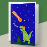 Funny T-Rex Dinosaur Asteroid Folded Holiday Card<br><div class="desc">Funny Christmas card featuring a big doofy trex mistaking an apocalyptic asteroid as santa claus</div>
