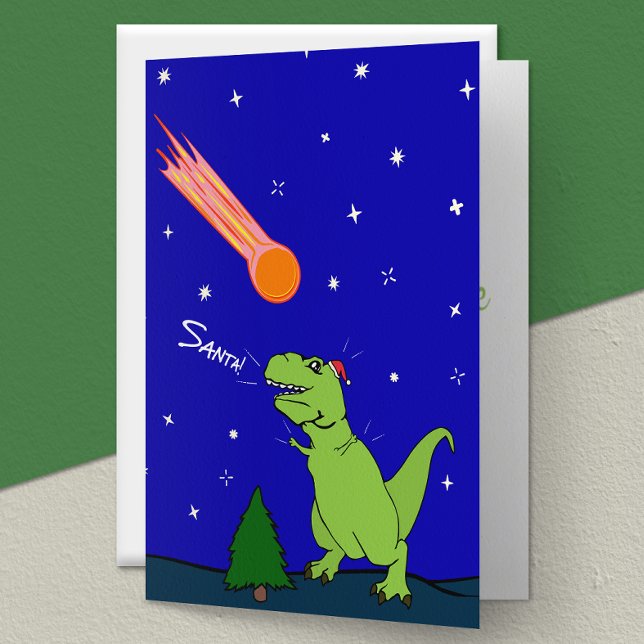 Funny T-Rex Dinosaur Asteroid Folded Holiday Card (Creator Uploaded)