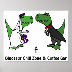Funny T-rex Dinosaur Bride and Groom Poster