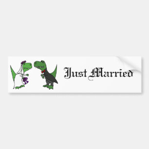 Funny T-rex Dinosaur Bride and Groom Wedding Art Bumper Sticker