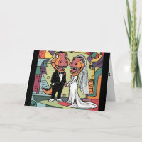 Funny T-rex Dinosaur Bride and Groom Wedding Art