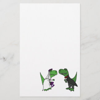 Funny T-rex Dinosaur Bride and Groom Wedding Art Stationery