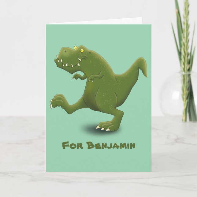 Funny T rex dinosaur cartoon humour Card (Front)