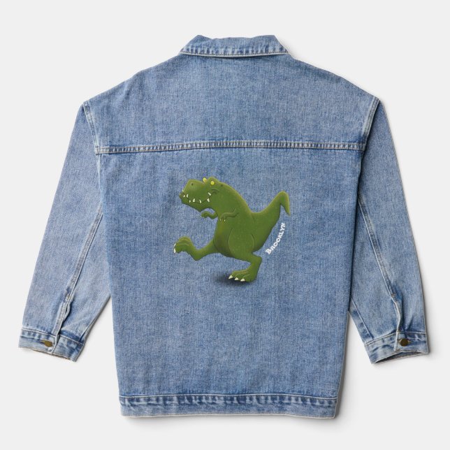Funny T rex dinosaur cartoon humour Denim Jacket (Back)