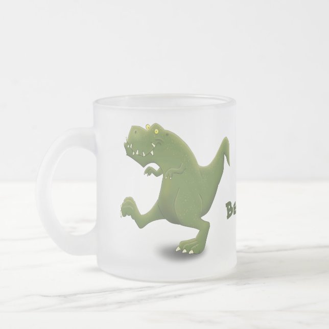 Funny T rex dinosaur cartoon humour Frosted Glass Coffee Mug (Left)