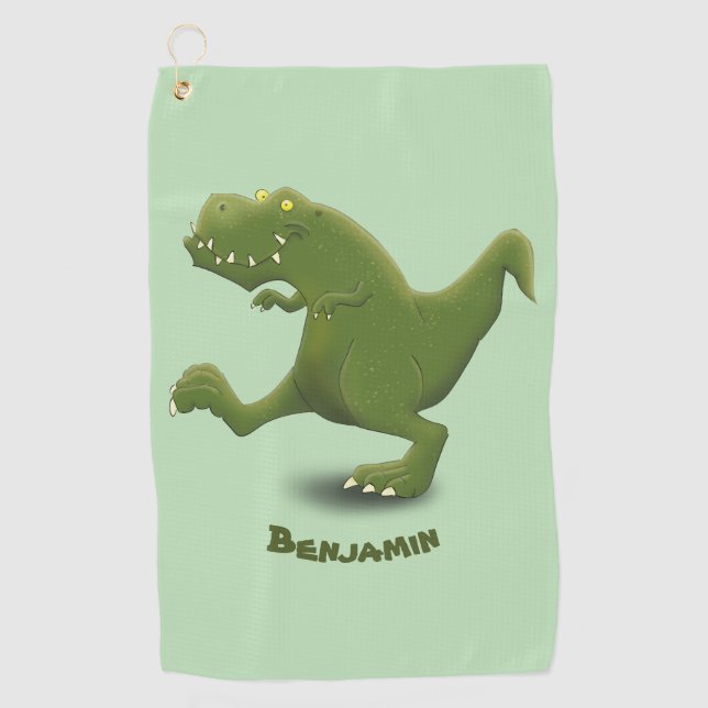 Funny T rex dinosaur cartoon humour  Golf Towel (Front)