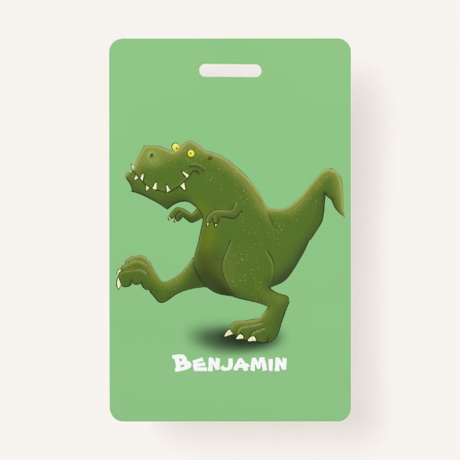 Funny T rex dinosaur cartoon humour ID Badge (Front)