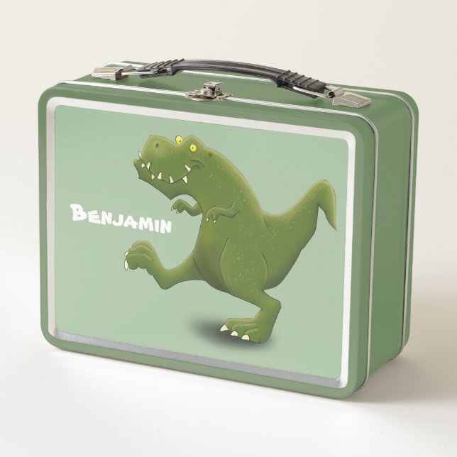 Funny T rex dinosaur cartoon humour Metal Lunch Box (Front)