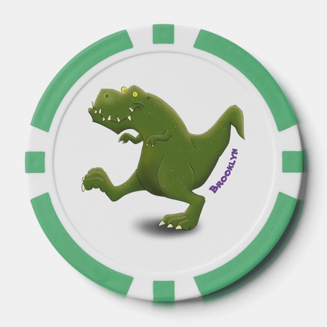 Funny T rex dinosaur cartoon humour Poker Chips (Front)