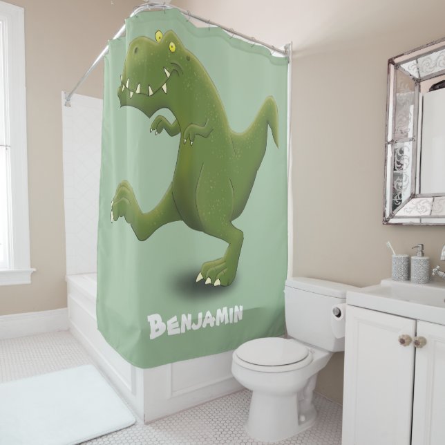 Funny T rex dinosaur cartoon humour Shower Curtain (In Situ)