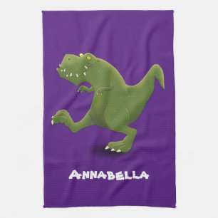 Funny T rex dinosaur cartoon humour Tea Towel